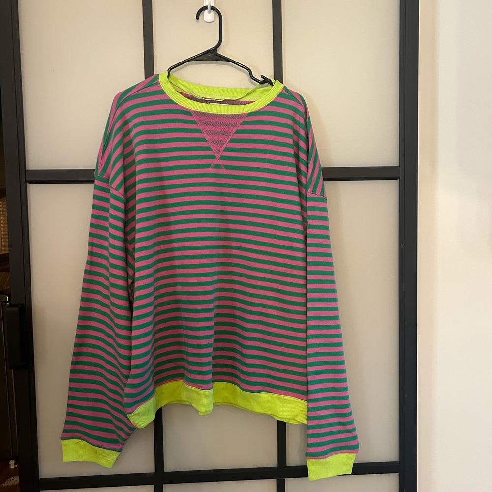 Free People Classic oversized striped crewneck. NWOT